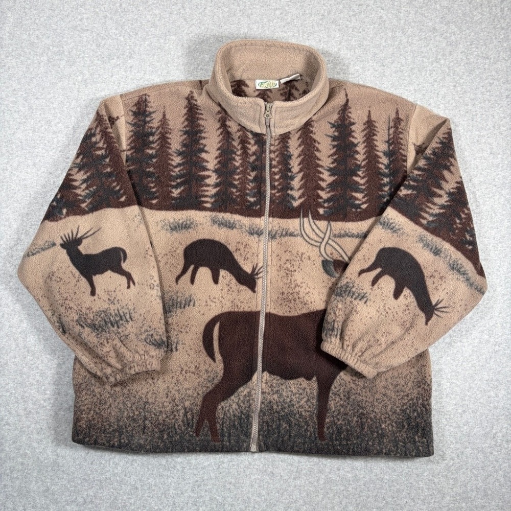 Vintage Deer Nature Fleece Jacket Men's L? Canadian Wilderness Collections Beige